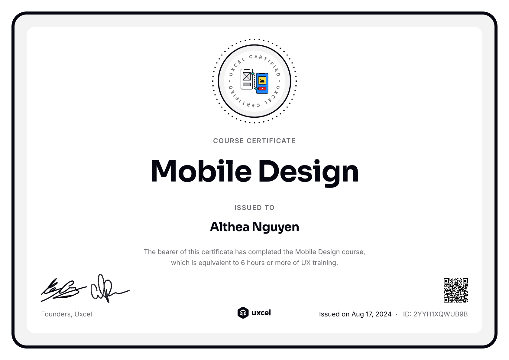 Althea Nguyen's certificate